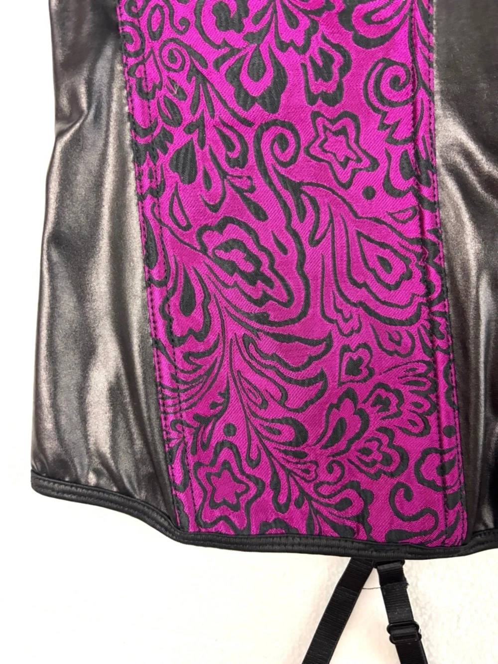 NWT Dreamgirl Faux Leather/Purple Lace Corset w/ Thong Lingerie Set